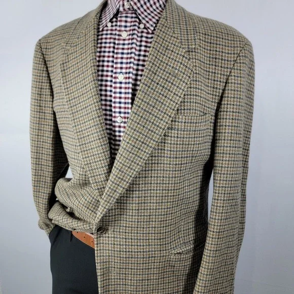 VTG Town‎ Craft Men's Tweed Sport Coat Two Button Multi Color Houndstooth 46L